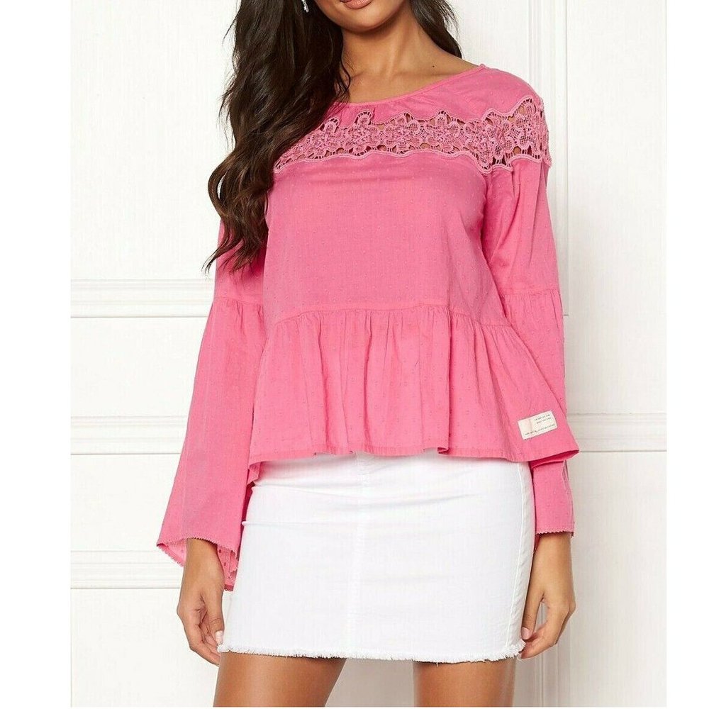 Odd Molly Anthropologie Lacey Moves Blouse Top Swiss Dot Crochet Lace S-1